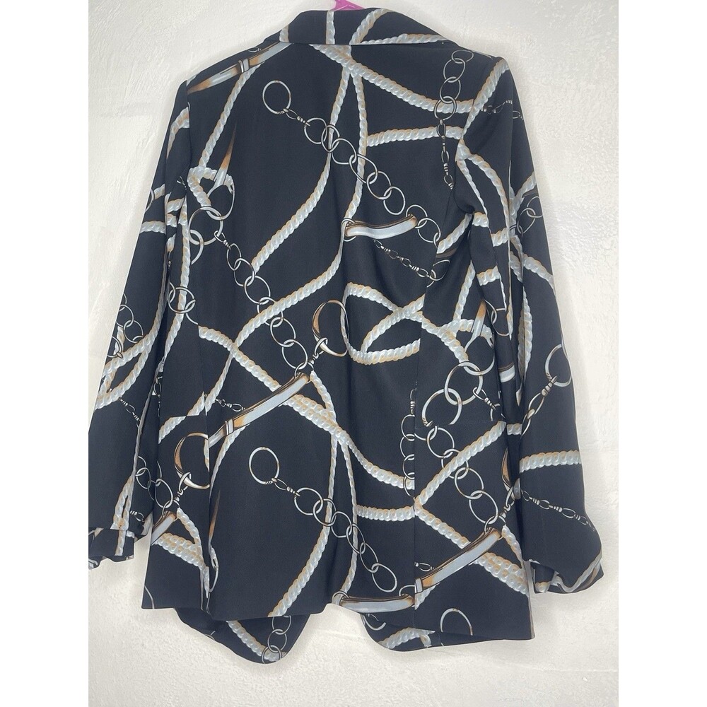 Alberto Makali Women’s Black Chain Print Open Front Blazer Stretch Career Statem - Picture 9 of 12
